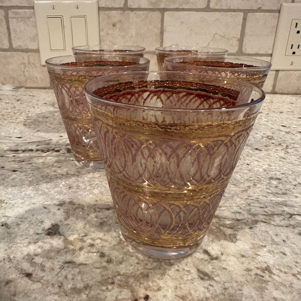 1960s MCM Vintage Georges Bríard Gold Cocktail Glasses Set of 5 ✨